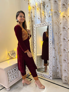 Maroon Velvet Suit Set