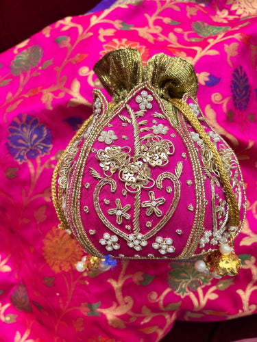 Magenta Hand Embroidered Potli