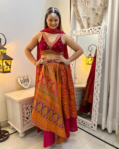 Velvet and Brocade Lehenga  Set