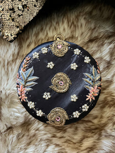 Black Floral Round Clutch