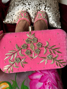 Fuschia Velvet Jutti and Clutch Set