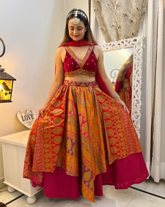 Velvet and Brocade Lehenga  Set