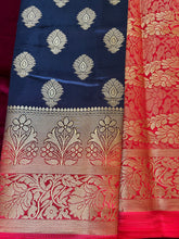 Load image into Gallery viewer, Navy Blue Banarsi Saree