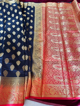 Load image into Gallery viewer, Navy Blue Banarsi Saree