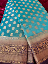 Load image into Gallery viewer, Turquoise Banarsi Saree