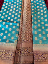 Load image into Gallery viewer, Turquoise Banarsi Saree