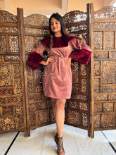 Load image into Gallery viewer, Maroon Fur Dress