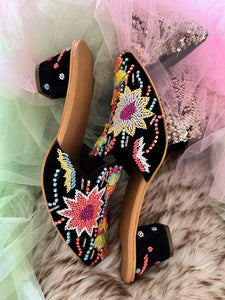 Black Multi Embroidered Heels