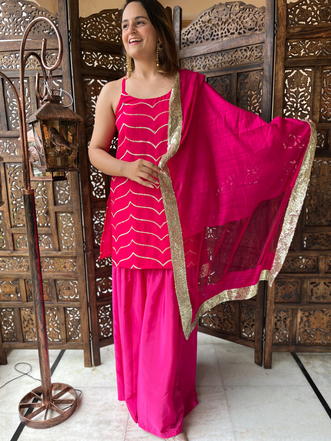 Fuschia Sequin Gharara Set