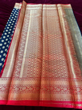 Load image into Gallery viewer, Navy Booti Banarsi Saree