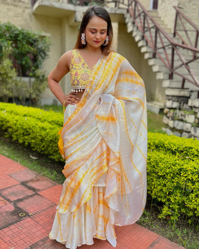 Yellow Peacock Draped Saree