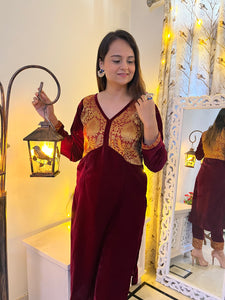 Maroon Velvet Suit Set