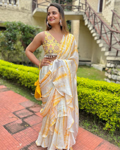 Yellow Peacock Draped Saree