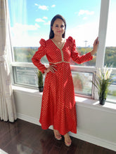 Load image into Gallery viewer, Red Brocade Gota long dress