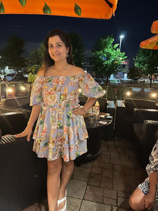 Powder Blue Floral Tiered Dress