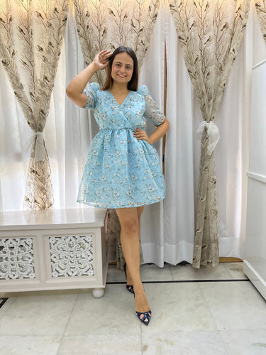 Baby Blue Flounced Organza Dress