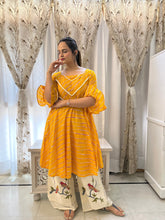 Load image into Gallery viewer, Leheriya Yellow Bird Palazzo Suit Set