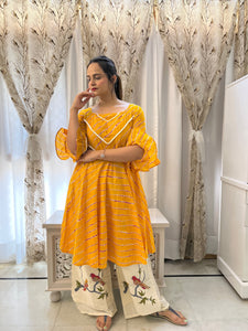 Leheriya Yellow Bird Palazzo Suit Set