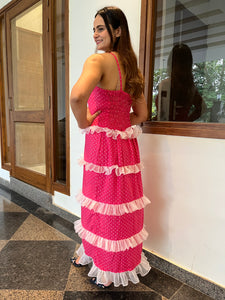 Pink Polka Dot Long Dress