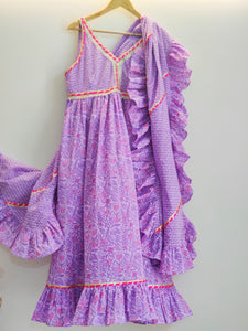 Lilac Frills Gota long dress with dupatta