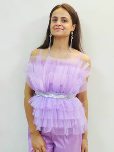 Mauve Tulle Top with Detachable Belt