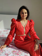 Load image into Gallery viewer, Red Brocade Gota long dress