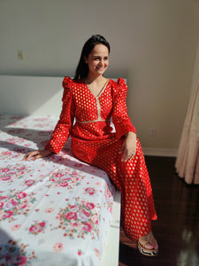 Red Brocade Gota long dress