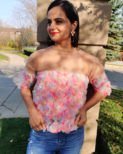 Luxurious Applique Peach Roses Top