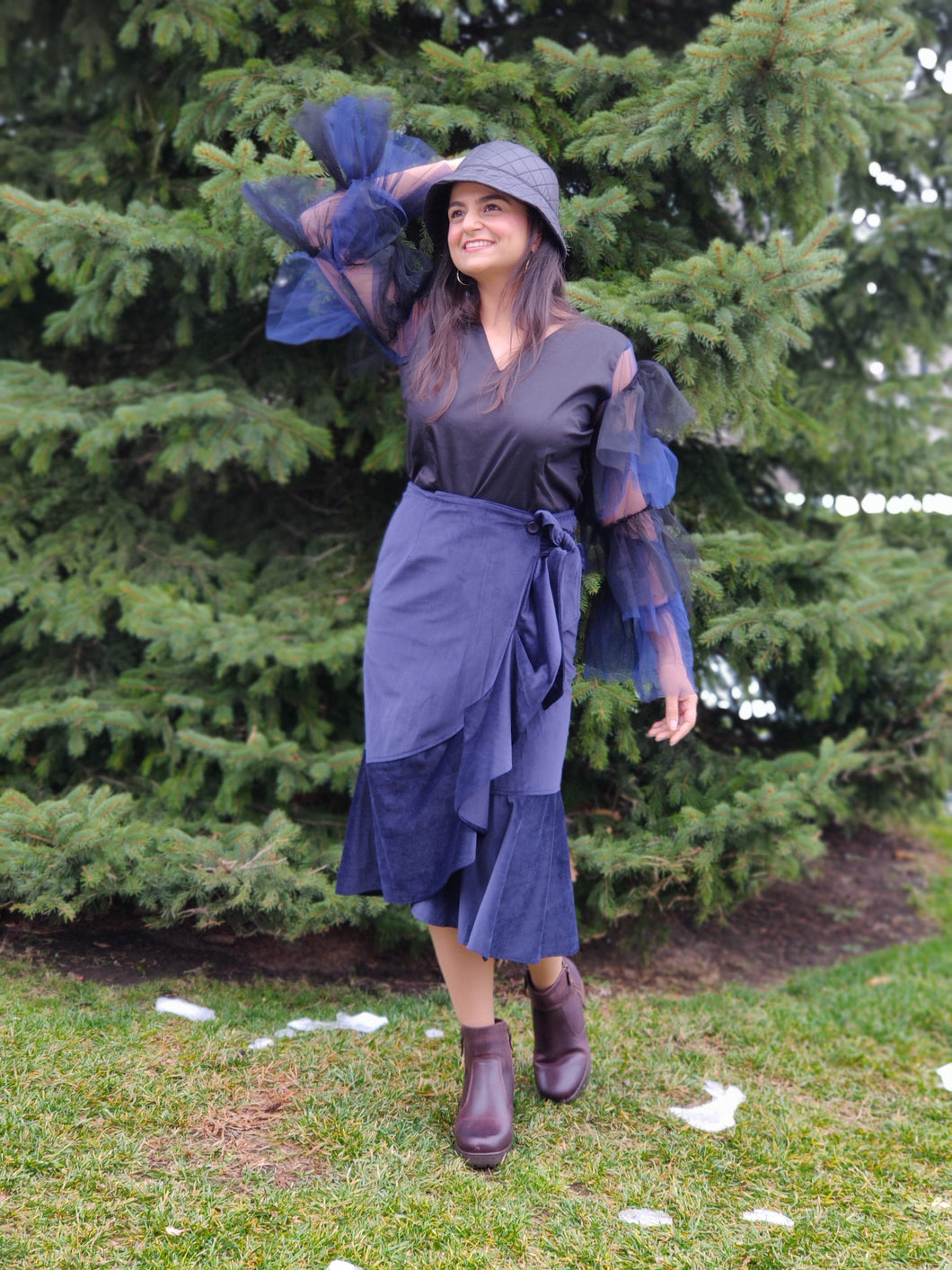 Black and Navy Frilly Top