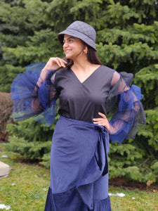 Black and Navy Frilly Top