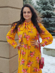 Vibrant Yellow Velvet Dress