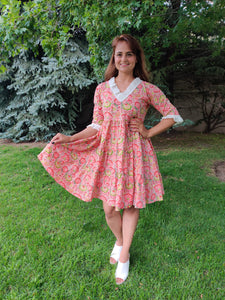 Pink Floral Lacy Dress