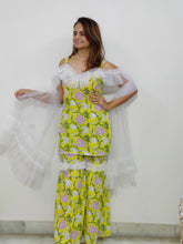 Load image into Gallery viewer, Yellow Floral Frill Garara Set