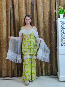 Yellow Floral Frill Garara Set