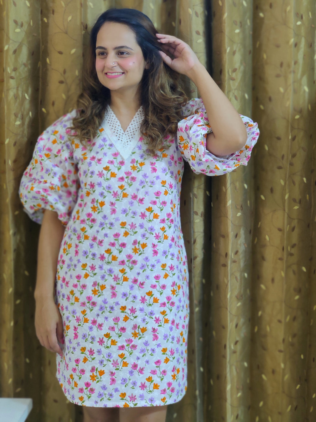 Ditsy Floral Chikankari Dress