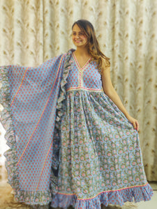 Firozi Frills Gota long dress with dupatta